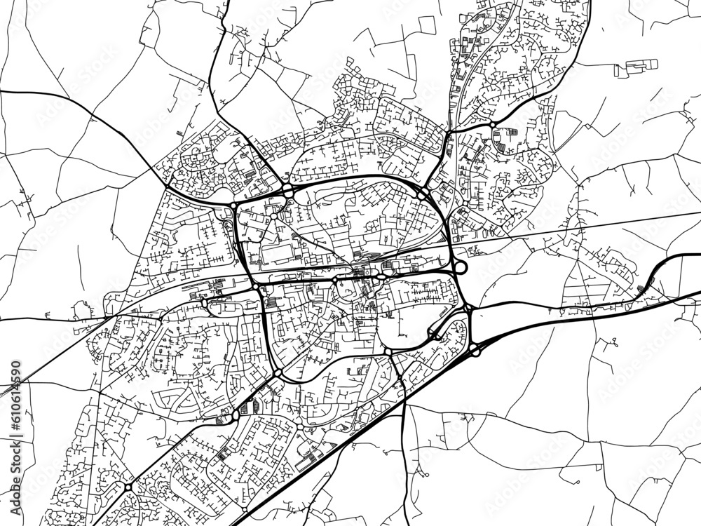 A vector road map of the city of  Basingstoke in the United Kingdom on a white background.