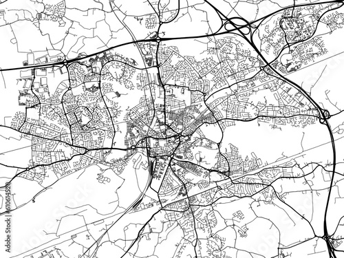 A vector road map of the city of  Warrington in the United Kingdom on a white background.