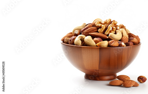 Bowl of Mixed Nuts Isolated on a White Background. Generative AI