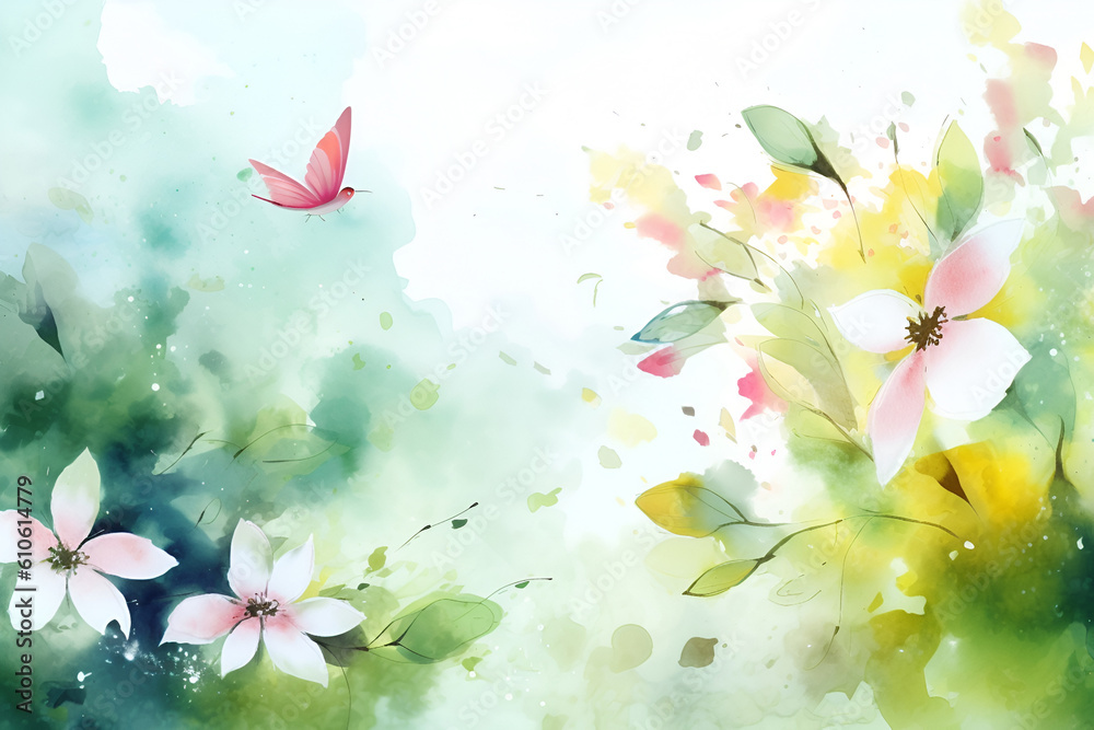 Delicate watercolor illustration of summer wildflowers. Spring and summer background. Generative AI