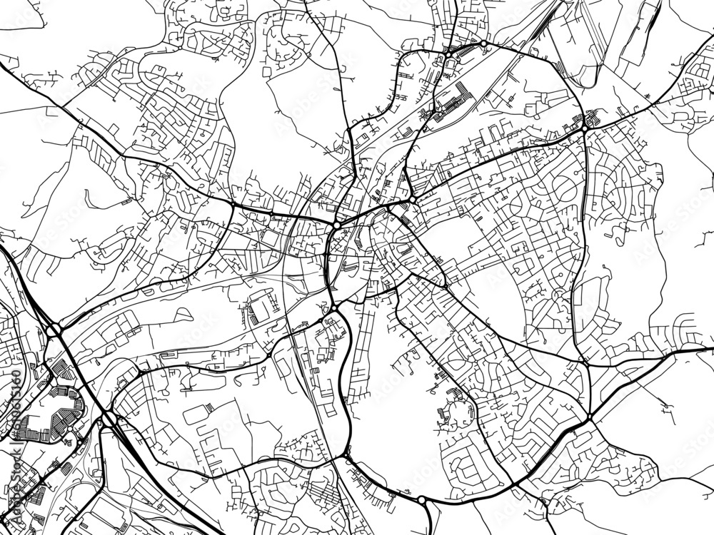 A vector road map of the city of  Rotherham in the United Kingdom on a white background.