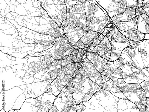 A vector road map of the city of  Sheffield in the United Kingdom on a white background.