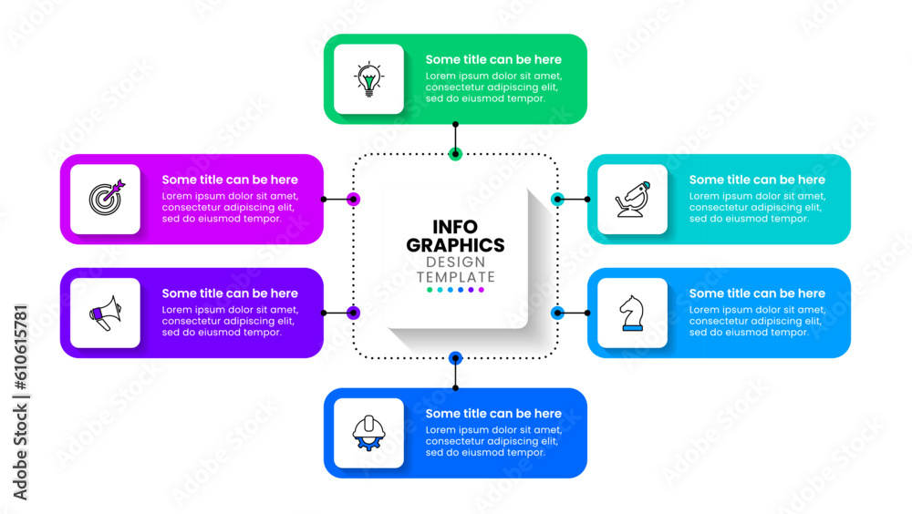 Infographic template. 6 rectangles with icons and text Infographic template. 6 rectangles with icons and text