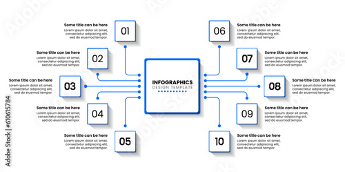 Infographic template. 10 squares with numbers connected to the center