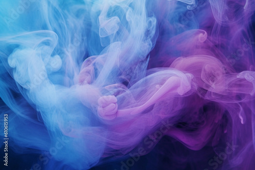 Mist texture, Color smoke, Paint water mix, Mysterious storm sky, Blue purple glowing fog cloud wave abstract art background with free space