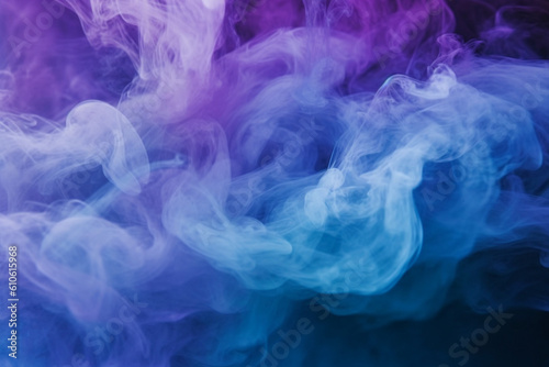 Mist texture, Color smoke, Paint water mix, Mysterious storm sky, Blue purple glowing fog cloud wave abstract art background with free space