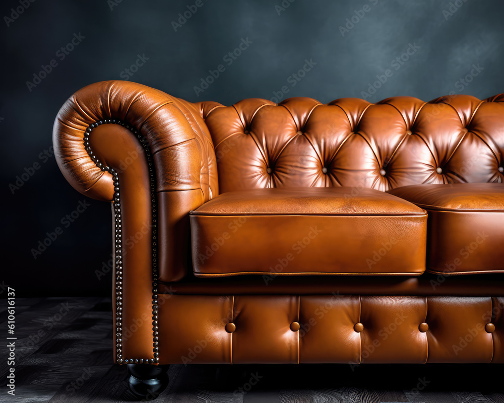 Obraz premium Generative ai illustration of luxurious brown leather sofa