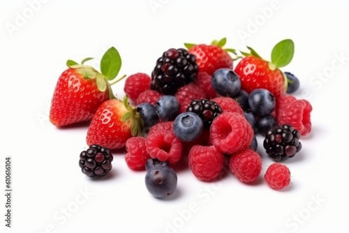 Mix berries with leaf, Various fresh berries isolated on white background