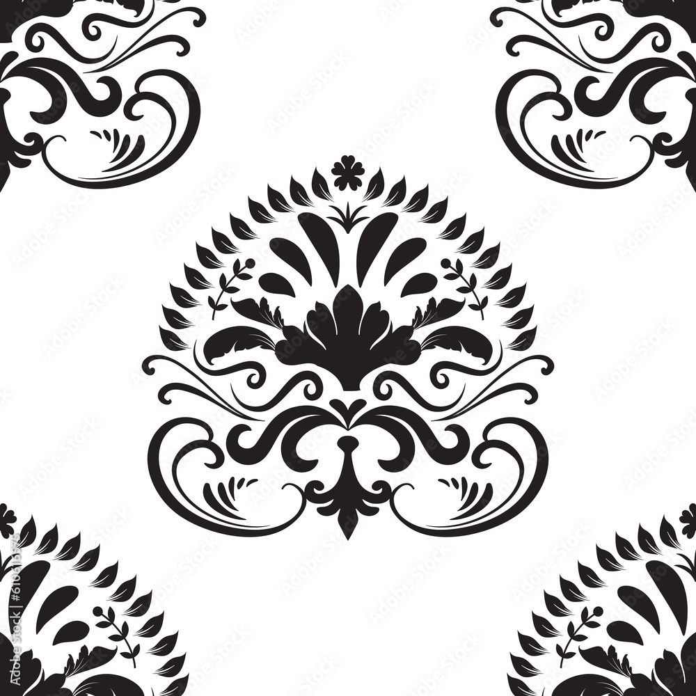 Damask vector pattern. Luxury wallpaper texture ornament decor. Baroque Textile, fabric, tiles.