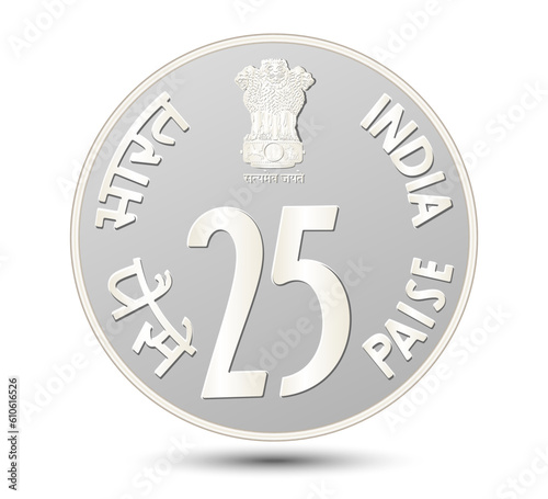 Indian twenty-five paise coin on a white background. Vector illustration.