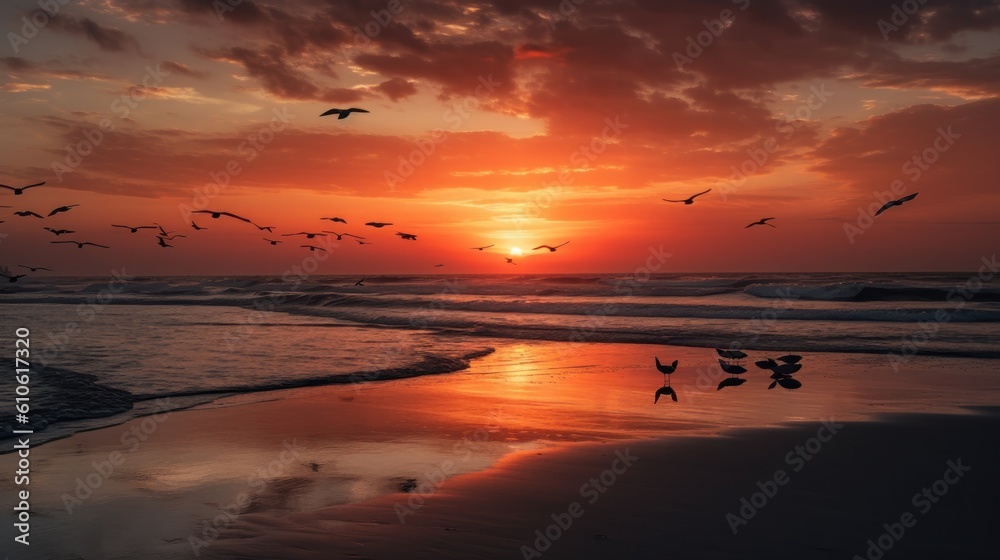 A serene and tranquil beach during sunset A serene and tranquil beach during sunset