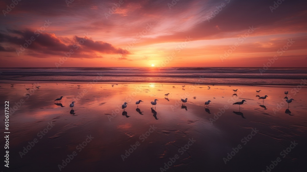 Naklejka premium A serene and tranquil beach during sunset