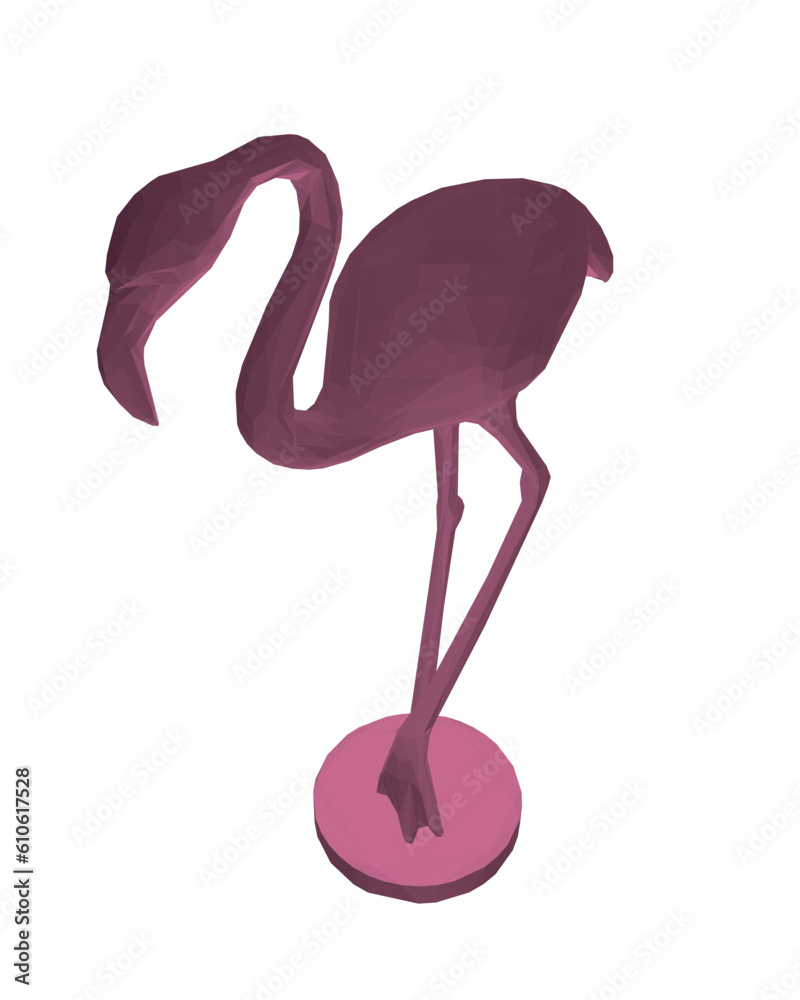Obraz premium Polygonal flamingo vector illustration isolated on white background. Exotic tropical bird. Zoo animal collection. Cute cartoon character. Decoration element. 3D design. White background. Isolated..