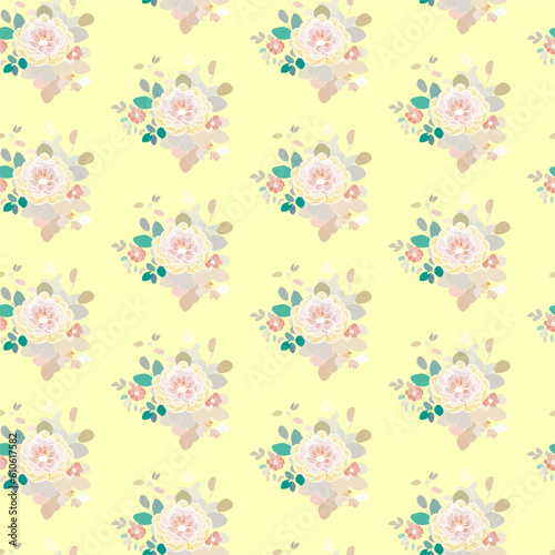 Vector seamless half-drop pattern, with flowers