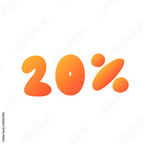 20 percent sale off orange discount logo special offer lettering. Vector design illustration in cartoon actual modern style isolated on white background. For poster, shop, seasonal sale, banner.