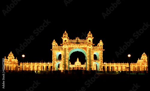 India, Mysore, Mysuru, Maharajas Palace at night