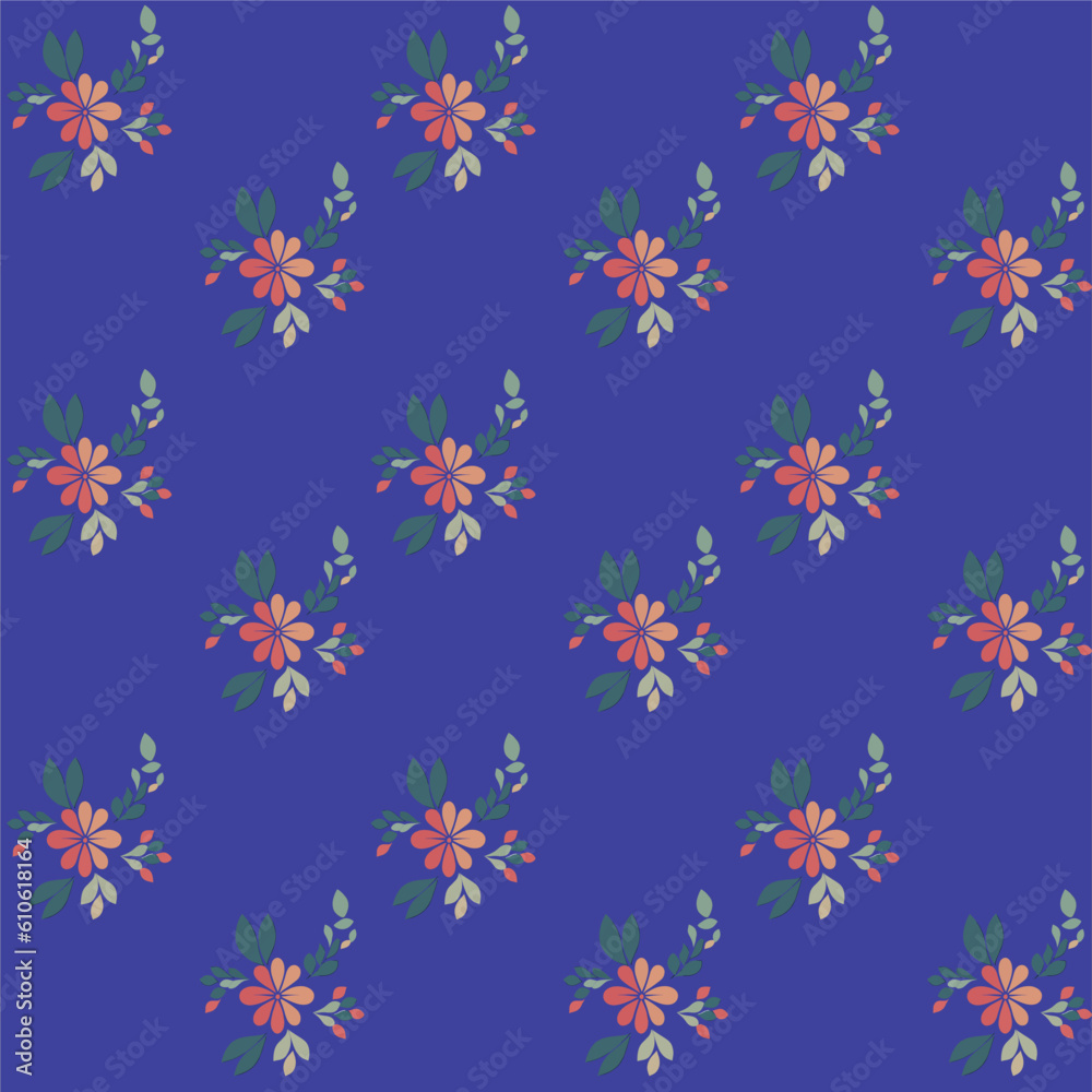 Vector seamless half-drop pattern, with flowers Vector seamless half-drop pattern, with flowers