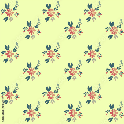 Vector seamless half-drop pattern, with flowers