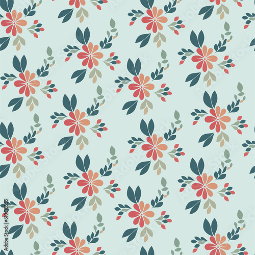 Vector seamless half-drop pattern, with flowers