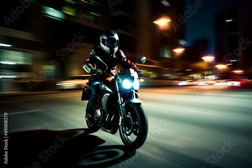 MOTORCYCLIST DRIVING AT NIGHT IN TORONTO motion blur