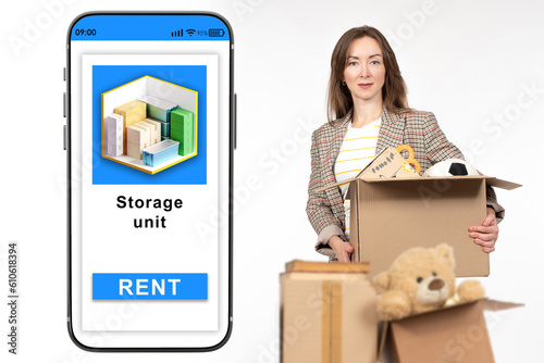 Storage unit rental. Woman ...