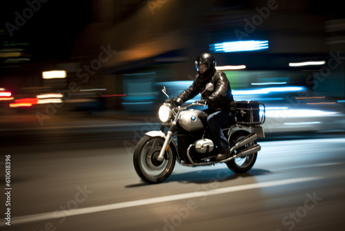 MOTORCYCLIST DRIVING AT NIGHT IN TORONTO motion blur