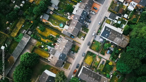 Canvastavla Scenic landscape from above aerial view of houses in small town in countryside Germany