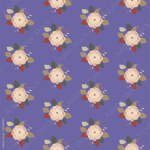 Vector seamless half-drop pattern, with flowers