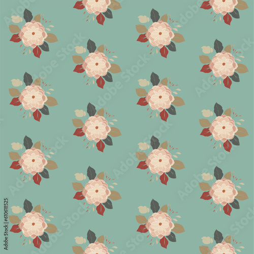 Vector seamless half-drop pattern, with flowers