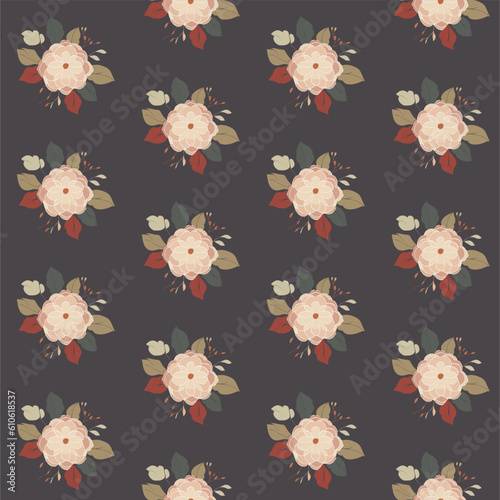 Vector seamless half-drop pattern, with flowers