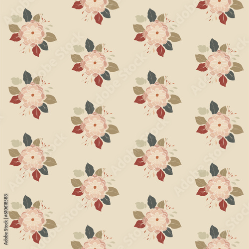 Vector seamless half-drop pattern, with flowers