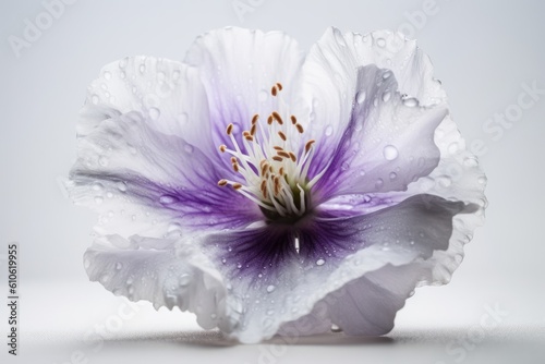 Artistic shot of a violet and white flower on white background, Generative ai photo