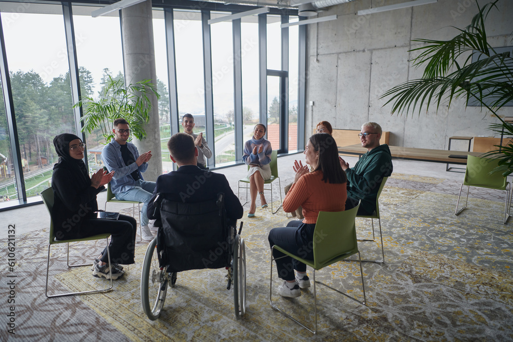 In a modern office, a diverse group of business individuals is seen gathered in a circle, engaged in lively discussions and sharing ideas about various business concepts. In a modern office, a diverse group of business individuals is seen gathered in a circle, engaged in lively discussions and sharing ideas about various business concepts.