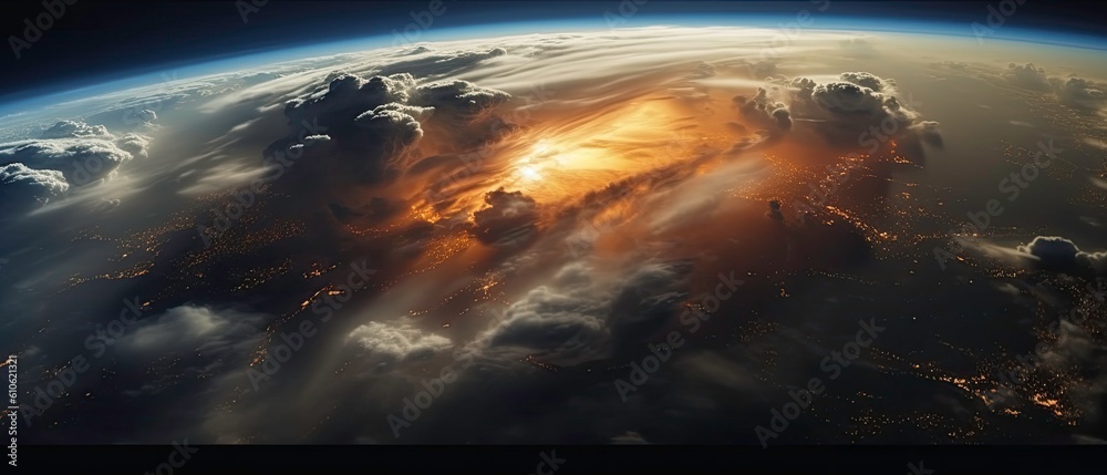 Weather phenomenon of a storm on planet earth captured from space generated by AI