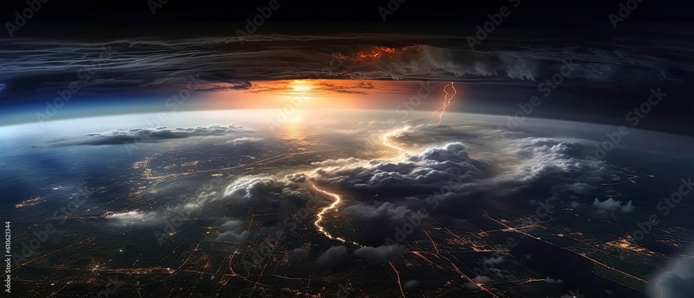 Weather phenomenon of a storm on planet earth captured from space generated by AI