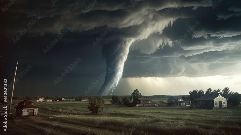 Fototapeta premium Intense and violent image of a tornado as a natural force and threat generated by AI