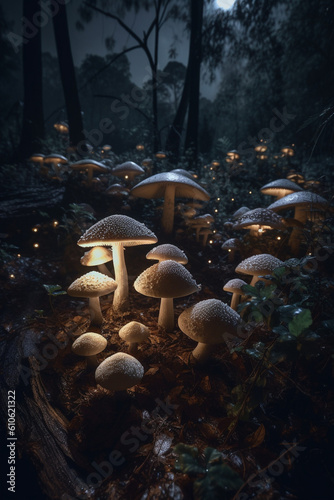 Nigth at mushroom forest generative AI