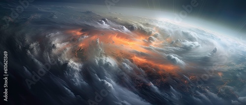 Fototapeta Naklejka Na Ścianę i Meble -  Weather phenomenon of a storm on planet earth captured from space generated by AI