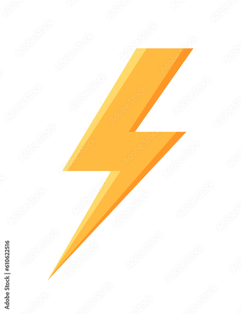 Yellow lightning icon concept. Electricity and energy, power. Thunder strike sign, meteorology. Template, layout and mock up. Cartoon flat vector illustration isolated on white background Yellow lightning icon concept. Electricity and energy, power. Thunder strike sign, meteorology. Template, layout and mock up. Cartoon flat vector illustration isolated on white background