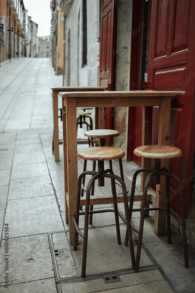 tables and chairs in a restaurant