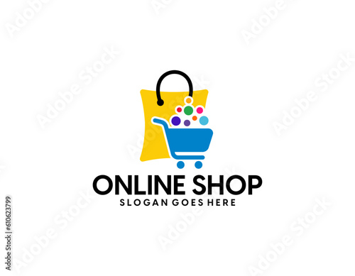 shop logo with bag icon for e commerce and store logo