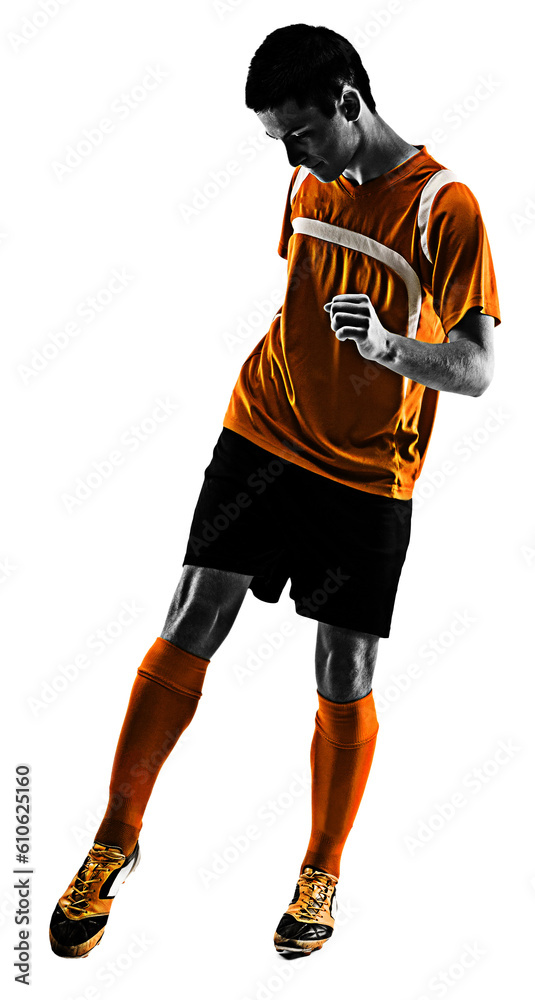 one brazilian soccer football player young man in silhouette studio isolated on white background one brazilian soccer football player young man in silhouette studio isolated on white background