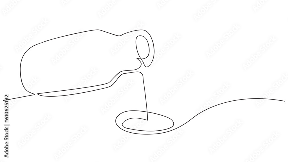 Obraz premium Continuous line drawing of medicinal syrup on white background. Concept of medicine. vector