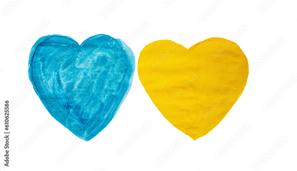 Obraz premium drawing watercolor blue and yellow heart isolated on white background