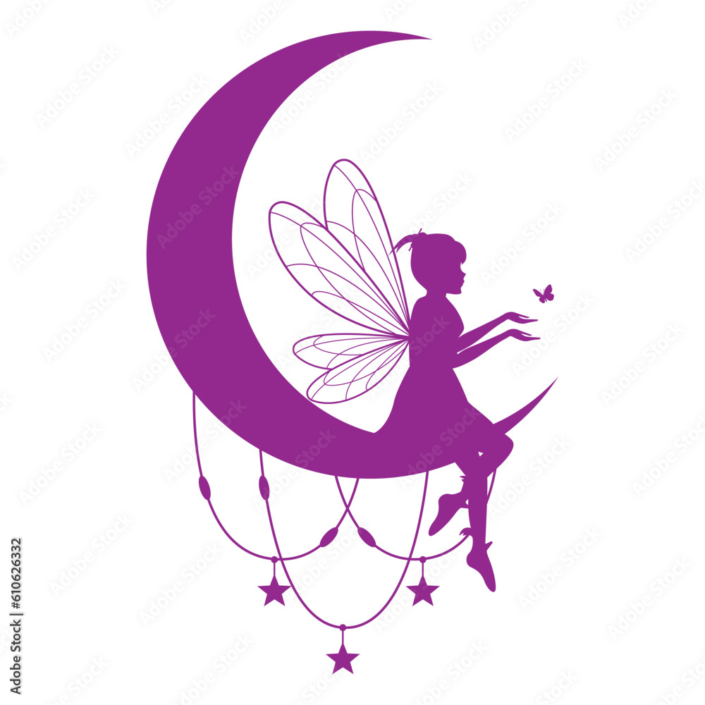 Fototapeta premium cute fairy and moon silhouette