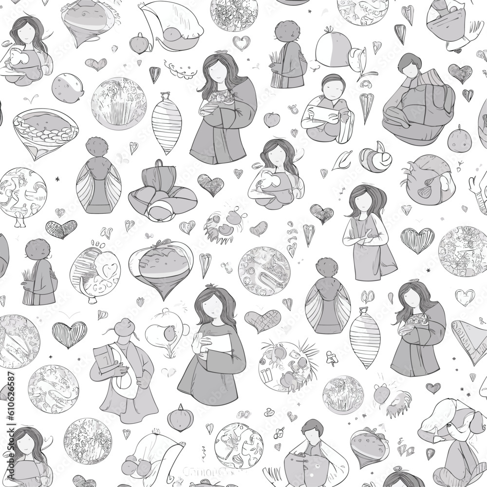 Fototapeta premium hand drawn seamless background with caring in winter art pregnancy pattern