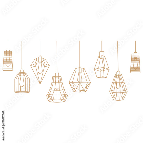 Industrial Metal Cage Pendant Lamp Hanging Edison Lamp Lamp vector icon illustration outline of furniture