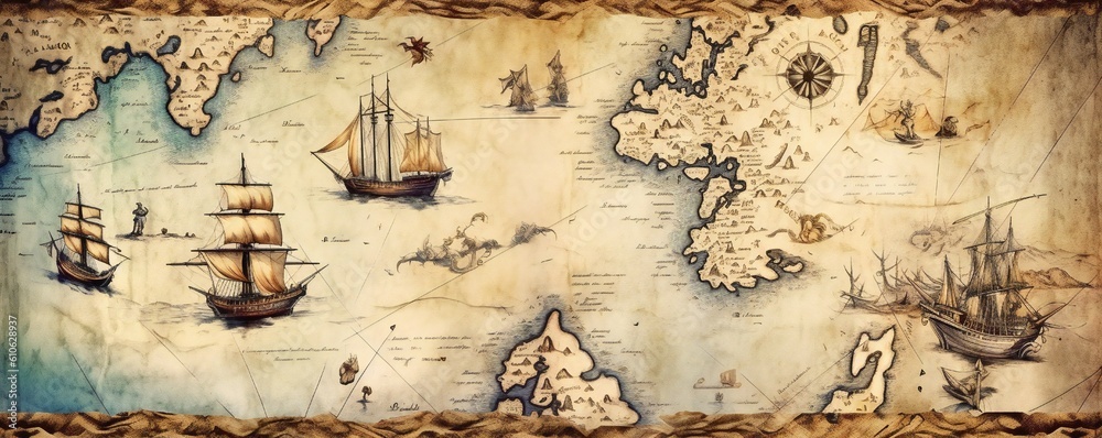 Old vintage nautical treasure map background Generative AI Stock ...