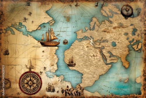 Old vintage nautical treasure map background Generative AI