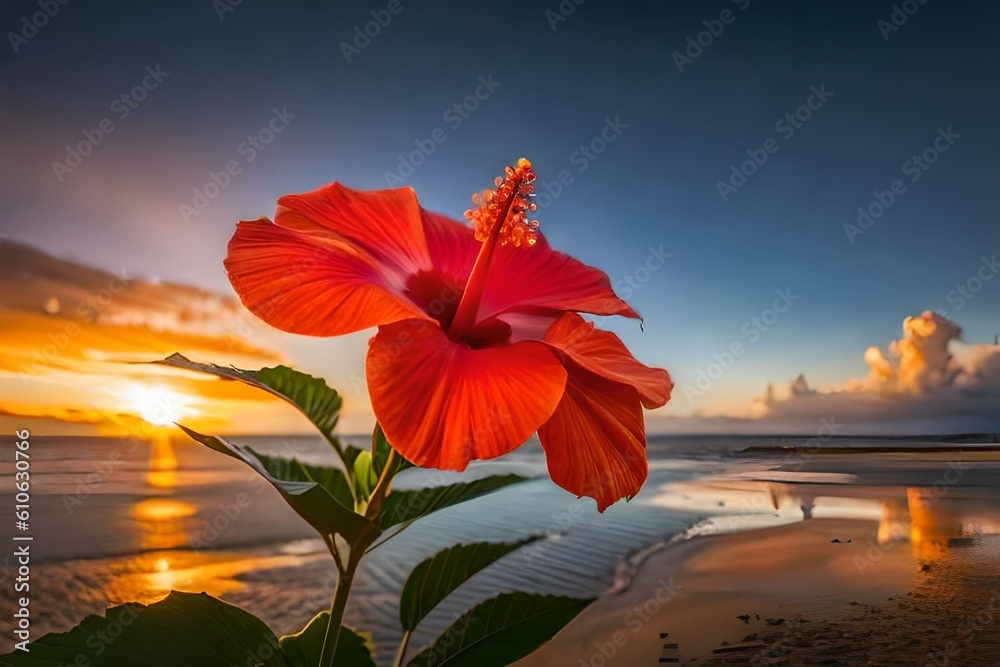 A cluster of fiery red and yellow hibiscus blooms, evoking a tropical paradise A cluster of fiery red and yellow hibiscus blooms, evoking a tropical paradise